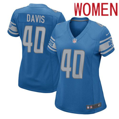 Women Detroit Lions 40 Jarrad Davis Nike Blue Player Game NFL Jersey